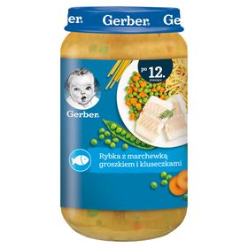 GERBER JUNIOR FISCH MIT KAROTTEN, ERBSEN UND KNÖDELN NACH 12 MONATEN AUF 250 G