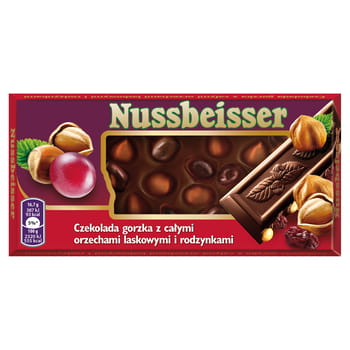 Bitterschokolade mit Nüssen und Rosinen Nussbeiser 100g