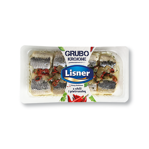 Dick geschnittene Heringsfilets mit Chili und Petersilie Lisner 200g