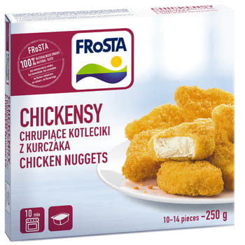 Frozen Chickens knusprige Hähnchenschnitzel Frosta 250g + Soße 25ml