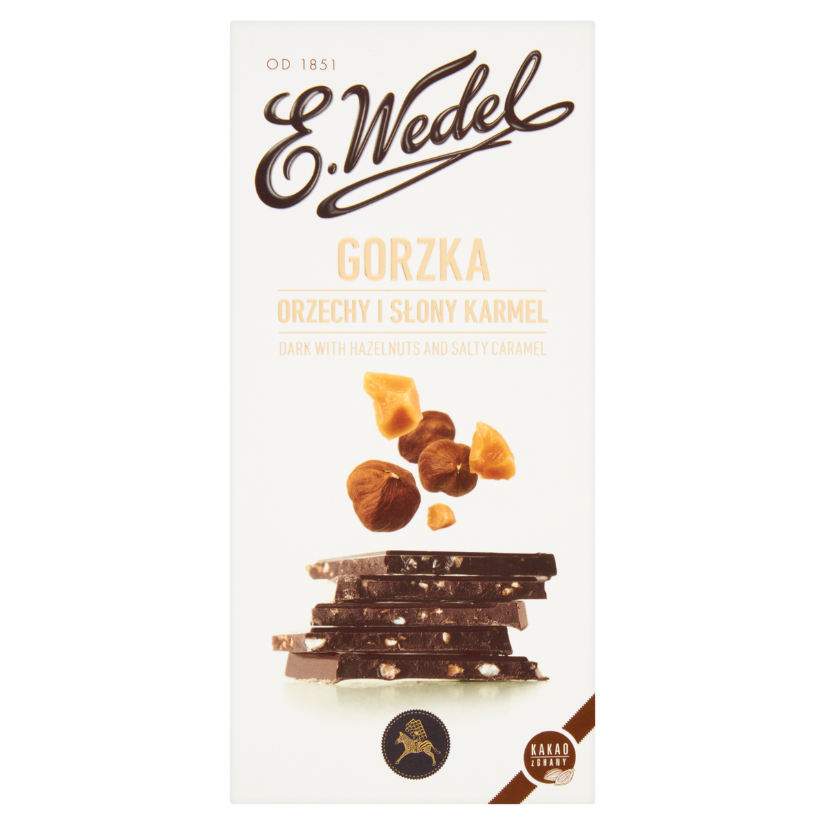 Premium Bitterschokolade mit Nüssen und salzigem Karamell E. Wedel 100g