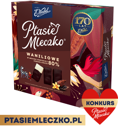 Ptasie Vanillemilch in dunkler Schokolade 80% E. Wedel 340g