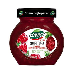 Extra-Marmelade aus Himbeeren und roten Johannisbeeren mit reduziertem Zuckergehalt Łowicz 240g