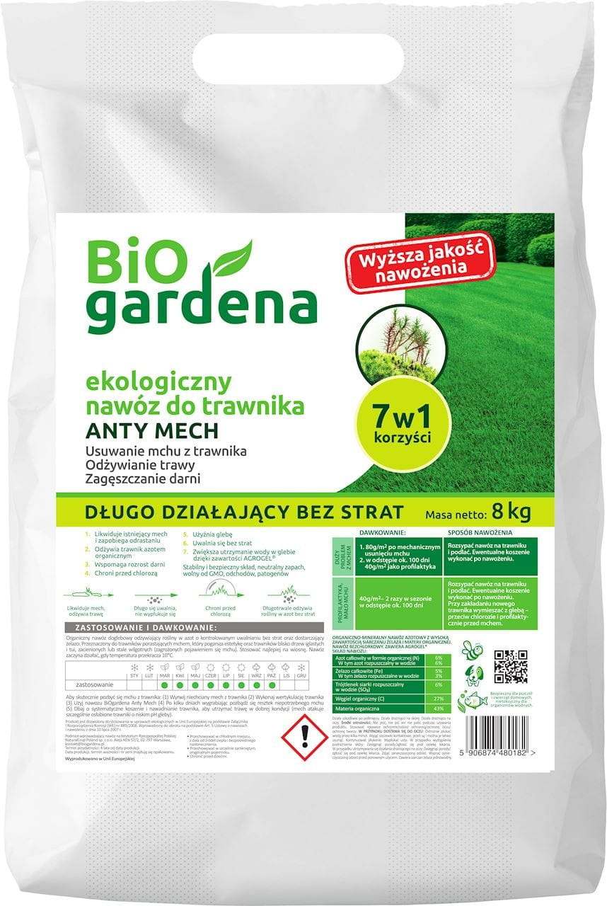 Anti-Moos-Dünger für Rasen EKO 8 kg - BIO GARDENA