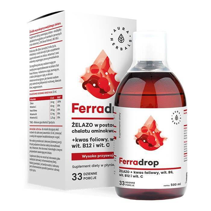 Ferradrop hochresorbierbares Eisen + flüssige Folsäure 500ml AURA HERBALS