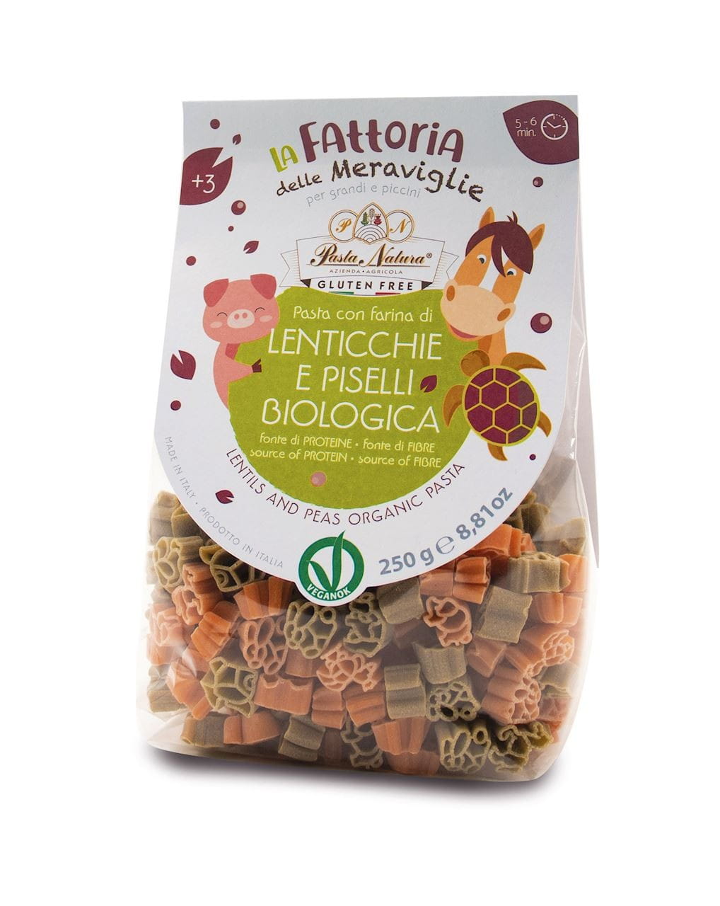 Nudeln (aus Linsen und Erbsen für Kinder) Tiere glutenfrei BIO 250 g - PASTA NATURA