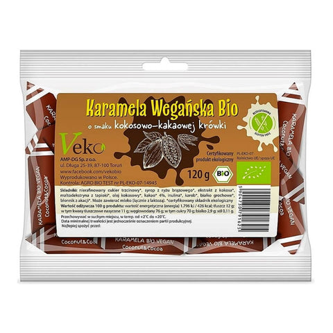 Veganes Karamell mit Kokosnuss und Kakaofondant glutenfrei BIO 120 g - VEKO