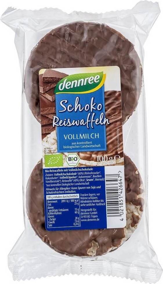 Reiswaffeln mit Zartbitterschokolade BIO 100 g - DENNREE