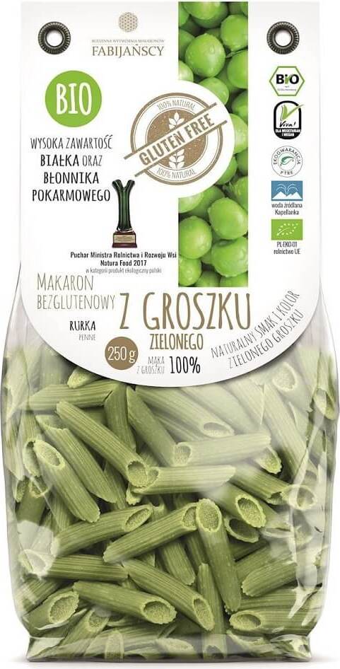 Grüne Erbsennudeln, Penne-Tube, glutenfrei BIO 250 g FABIJAŃSCY