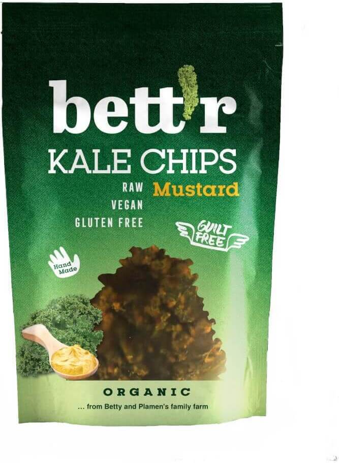 Grünkohlchips mit einer Scheibe davon glutenfrei BIO 30 g BETTR