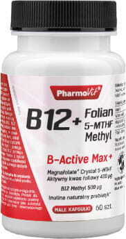 Vitamin B12 + Folat 5 - MTHF Methyl 500μg B - Active Max + 60 Kapseln PHARMOVIT