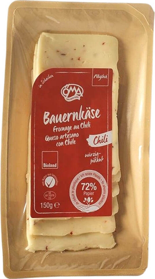 Gelber Käse mit Chili BIO-Scheiben (50% Fett in der Trockenmasse) 150 g - OMA