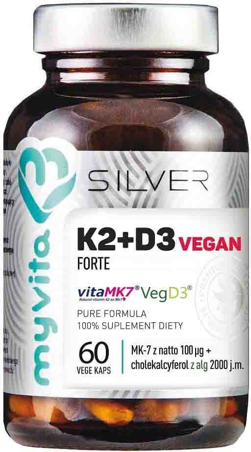 Vitamin K2 K - 2 100 µg + D3 D - 3 2000 IE vegan FORTE 60 Kapseln 33 g MYVITA SILBER PURE