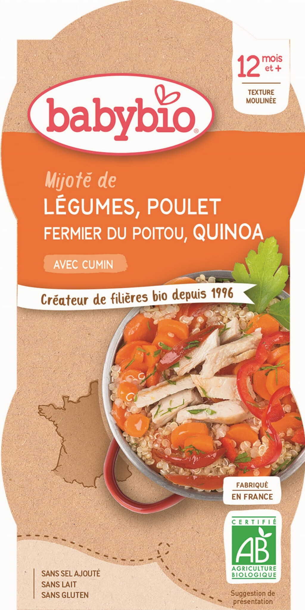 Quinoagericht mit Huhn und Gemüse ab 12 Monaten glutenfrei BIO 2x200 g BABYBIO