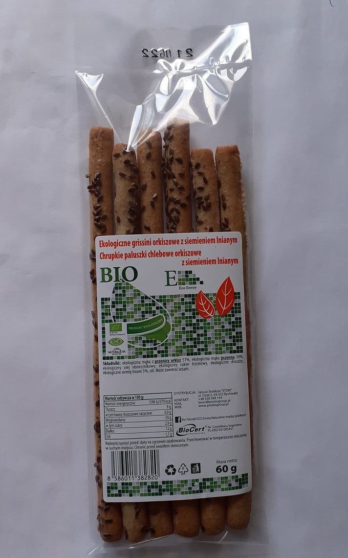 Grissini Dinkelbrotfinger mit Leinsamen BIO 60 g - ENVOY