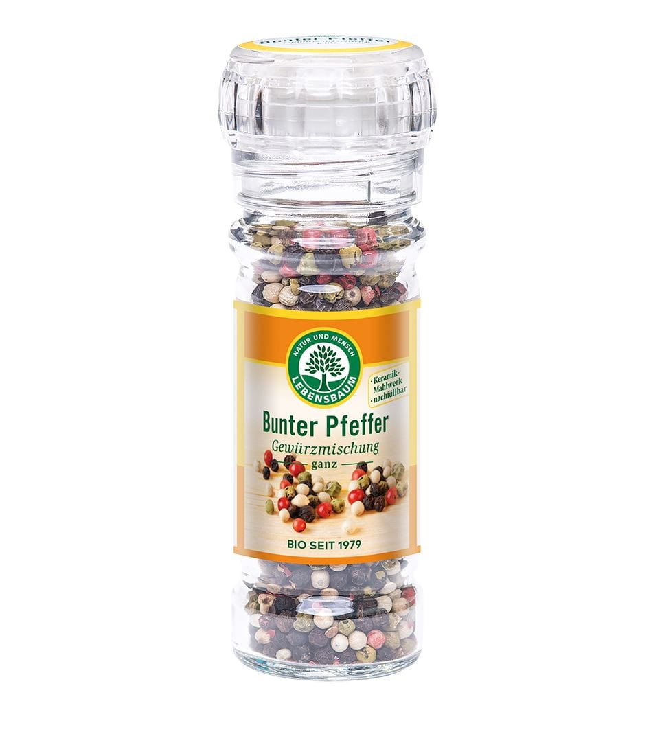 Farbige Pfefferkörner in einer Mühle BIO 45 g - LEBENSBAUM