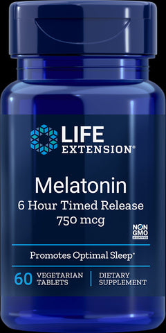 Melatonin 750 mcg 6 Stunden Freisetzung 60 Tabletten LEBENSVERLÄNGERUNG