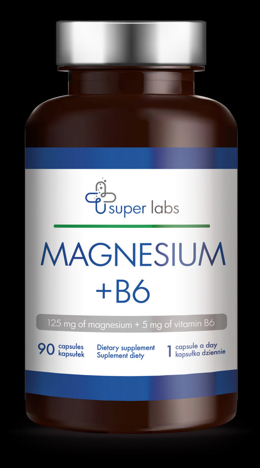 Magnesium 125 mg + Vitamin B6 5 mg 90 Kapseln SUPER LABS