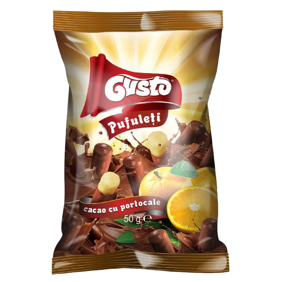 Maischips in Schokolade, Orangengeschmack 50g GUSTO PUFULETI