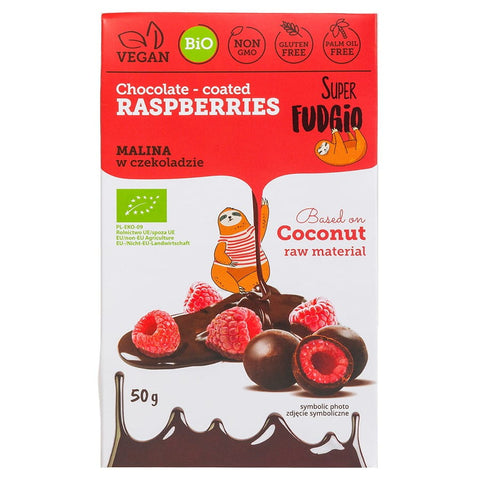 Himbeere gefriergetrocknet in Schokolade glutenfrei BIO 50g SUPER FUDGIO