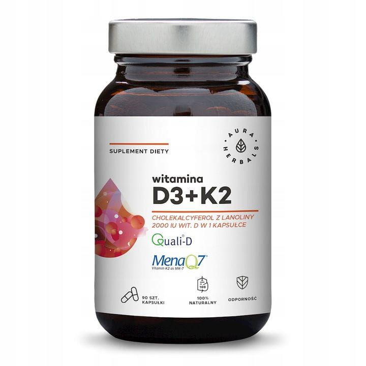 Vitamin D3 (2000iu) + K2 (100mcg) 90 Kapseln AURA HERBALS