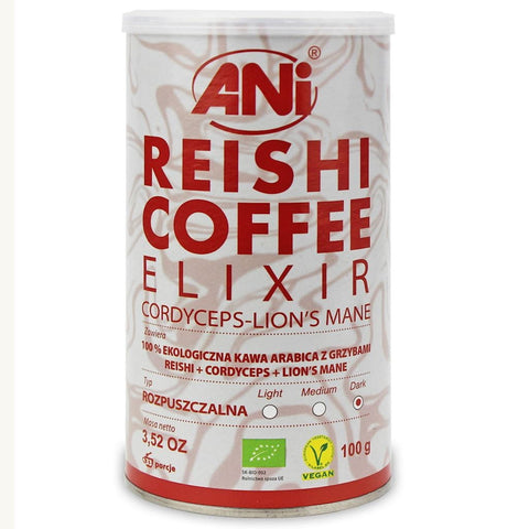 Café instantané Arabica aux champignons Reishi + Cordyceps + Crinière de lion BIO 100 g - ANI