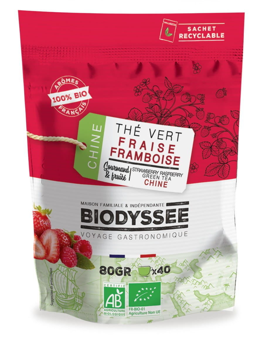 Thé vert fraise et framboise 80g EKO BIODYSSEE