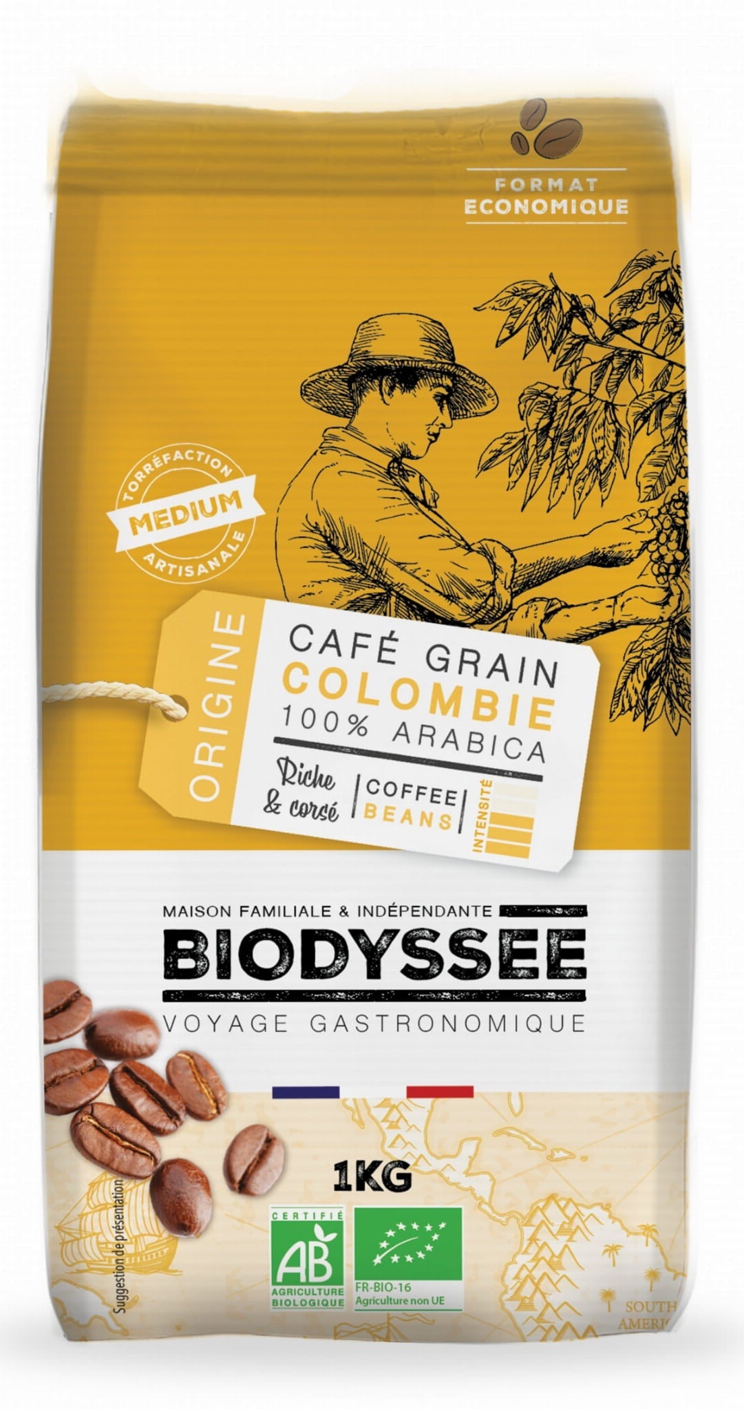 Coffee 100% Arabica Colombian beans 1 kg ECO BIODYSSEE