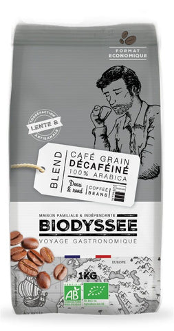 Café doux 100% Arabica, grains décaféinés 1 kg ECO BIODYSSEE