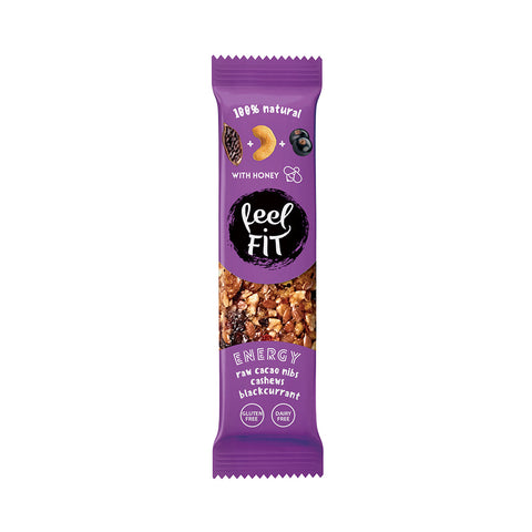 Cocoa bar with cashews and blackcurrant 35 g - FEEL FIT