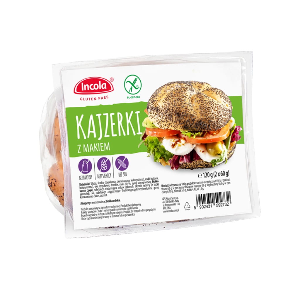 Gluten-free Kaiser rolls with poppy seeds 2 x 60 g - INCOLA