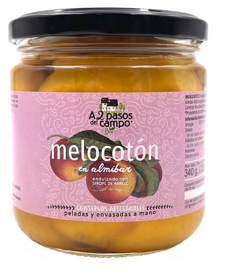 PEACH IN RICE SYRUP ORGANIC GLUTEN FREE 340 g (230 g) (JAR) - A2 PASOS DEL CAMPO