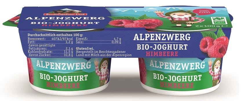 RASPBERRY YOGURT (3.9% FAT IN MILK) ORGANIC GLUTEN FREE (2 x 100 g) 200 g - BERCHTESGADENER LAND