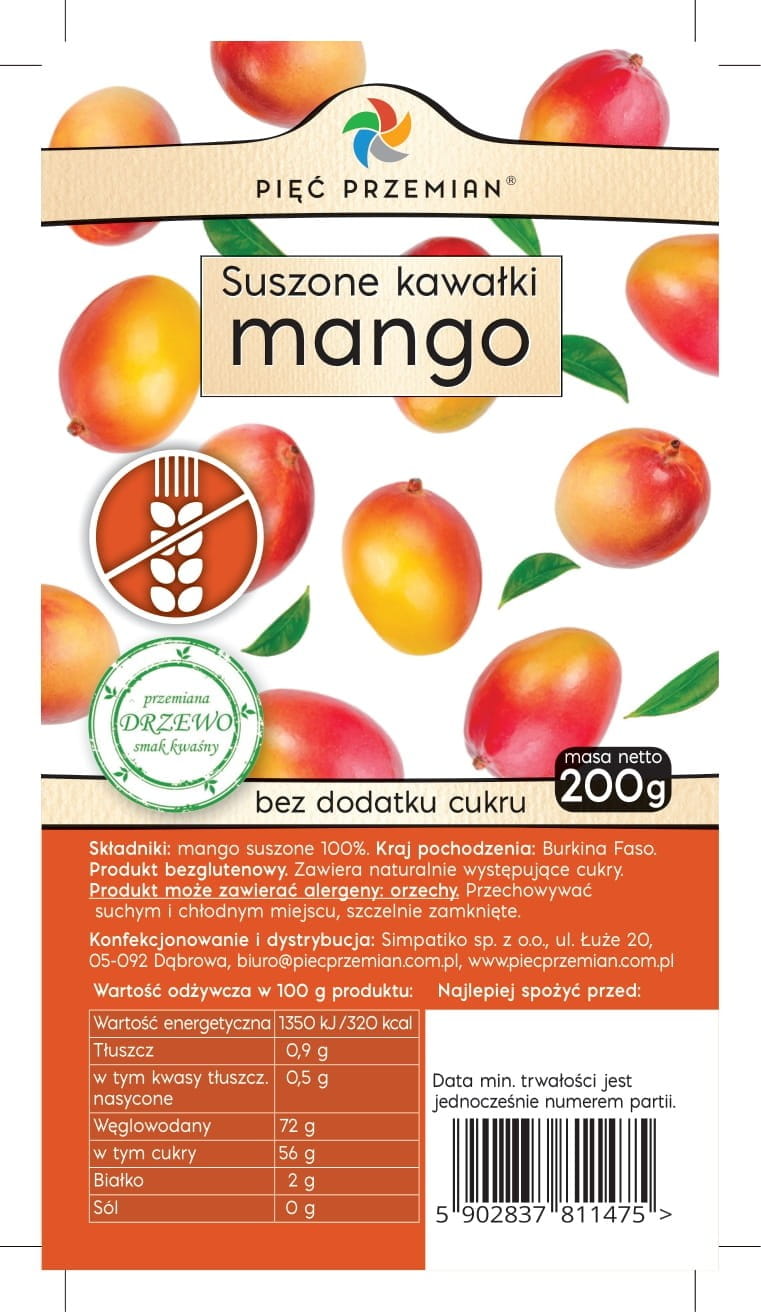 FÜNF ÄNDERUNGEN Mango getrocknete Stücke 200g