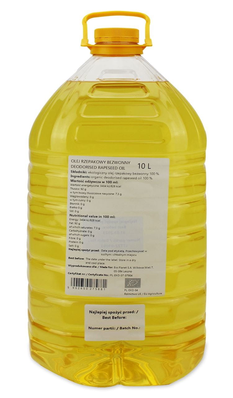 ODORLESS ORGANIC RAPESEED OIL 10 L - HORECA