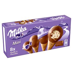 MILKA MINI-VANILLE-EIS MIT MILCHSCHOKOLADENSTÜCKEN 25 ML 8 STÜCK