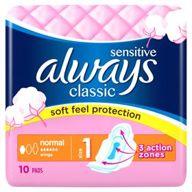 ALWAYS CLASSIC SENSITIVE NORMAL Damenbinden MIT FLÜGELN 10 STÜCK