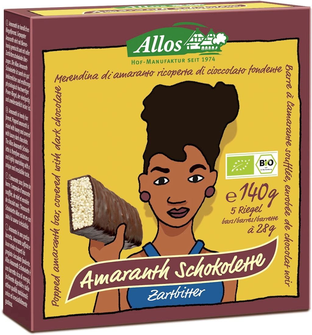 Amaranth-Riegel in Zartbitterschokolade BIO 140 g (5 Stück) - ALLOS